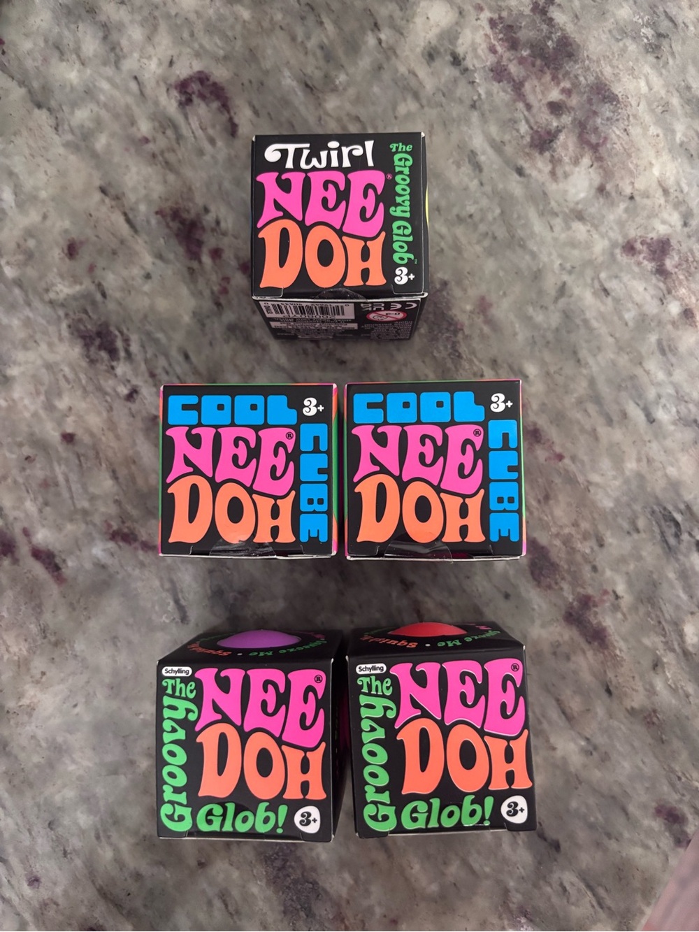 Needoh Groovy Glob, Cool Cube & Twirl Groovy Glob Squishys Bundle